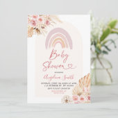 Boho Pink Floral Baby shower Kaart (Staand voorkant)