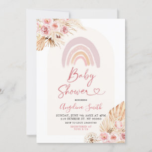 Boho Pink Floral Baby shower Kaart