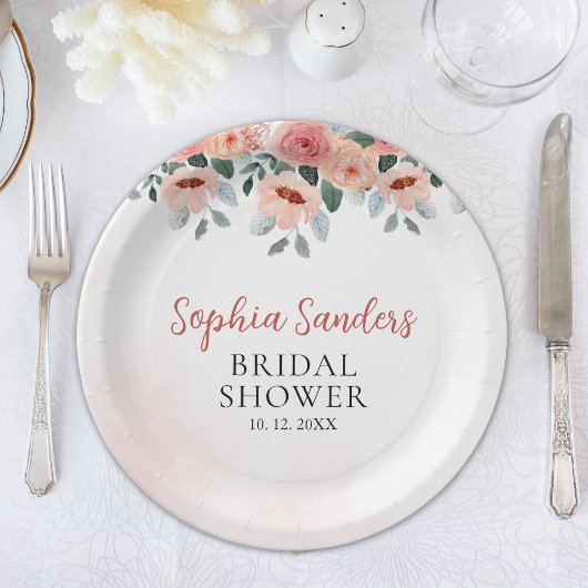 Boho Pink Floral Bridal Shower Party  Papieren Bordje