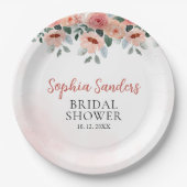 Boho Pink Floral Bridal Shower Party  Papieren Bordje (Voorkant)