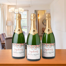 Boho Pink Floral Bridal Shower Party  Sparkling Wijnetiket