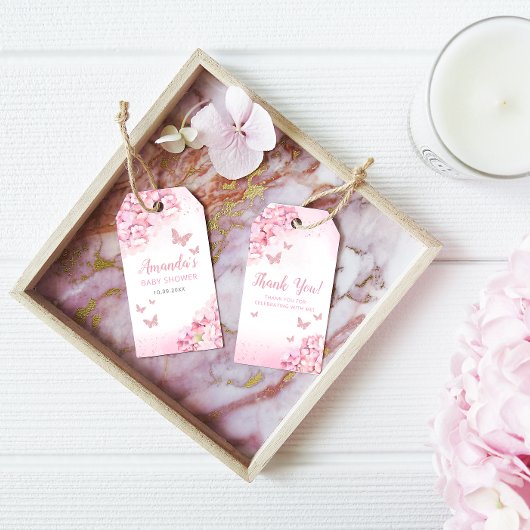 Boho Pink Floral Butterfly Baby shower Dank u Cadeaulabel