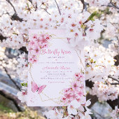 Boho Pink Floral Butterfly Kisses Girl Baby shower Kaart