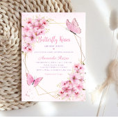 Boho Pink Floral Butterfly Kisses Girl Baby shower Kaart