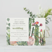 BOHO PINK FLORAL CACTI FAUNA WATERVERF WEDING KAART (Staand voorkant)