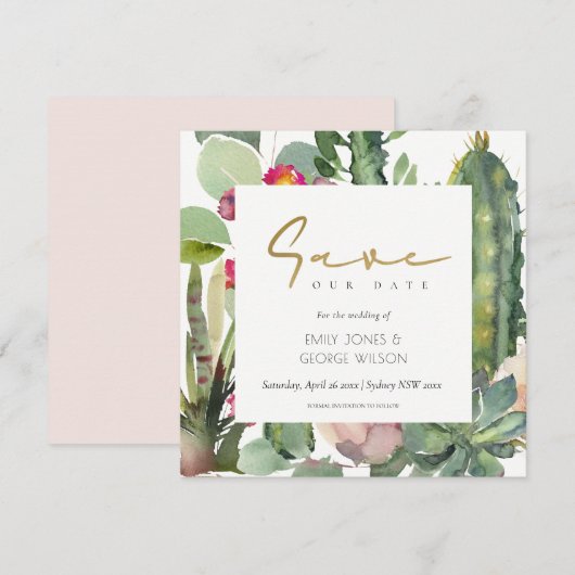 BOHO PINK FLORAL CACTI FOLIAGE BEWAREN DE DATUM KAART (Voorkant / Achterkant)