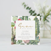 BOHO PINK FLORAL CACTI FOLIAGE BEWAREN DE DATUM KAART (Staand voorkant)