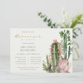 BOHO PINK FLORAL CACTI FOLIAGE REHEARSAL DINNER IN KAART (Staand voorkant)