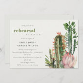 BOHO PINK FLORAL CACTI FOLIAGE REHEARSAL DINNER KAART (Voorkant / Achterkant)