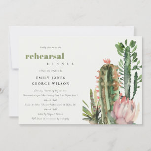 BOHO PINK FLORAL CACTI FOLIAGE REHEARSAL DINNER KAART