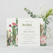 BOHO PINK FLORAL CACTI FOLIAGE VRIJGEZELLENFEEST KAART (Staand voorkant)