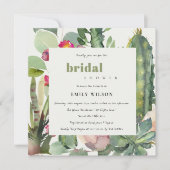 BOHO PINK FLORAL CACTI FOLIAGE VRIJGEZELLENFEEST KAART (Voorkant)