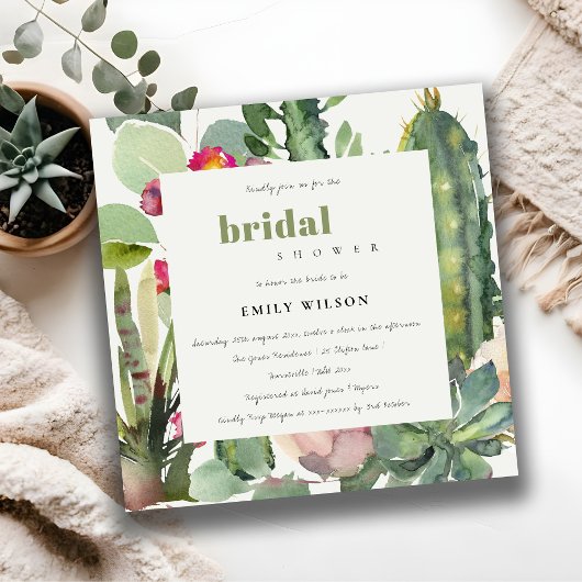 BOHO PINK FLORAL CACTI FOLIAGE VRIJGEZELLENFEEST KAART