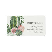 BOHO PINK FLORAL CACTI FOLIAGE WATERVERF ADRES ETIKET (Voorkant)