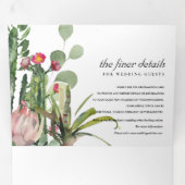 BOHO PINK FLORAL CACTI FOLIAGE WATERVERF WEDING DRIELUIK UITNODIGING (Binnenzijde eerst)