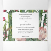 BOHO PINK FLORAL CACTI FOLIAGE WATERVERF WEDING DRIELUIK UITNODIGING (Binnenkant midden)