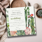 BOHO PINK FLORAL CACTI FOLIAGE WATERVERF WEDING KAART