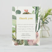 BOHO PINK FLORAL CACTI FOLIAGE WEDDING DANK U KAART (Staand voorkant)