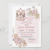 Boho Pink Floral Carousel Baby shower Kaart (Voorkant)