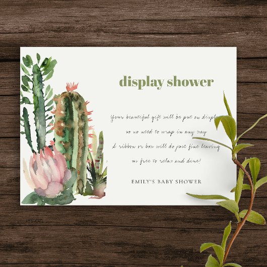 BOHO PINK FLORAL DESERT CACTI DISPLAY BABY SHOWER INFORMATIEKAARTJE