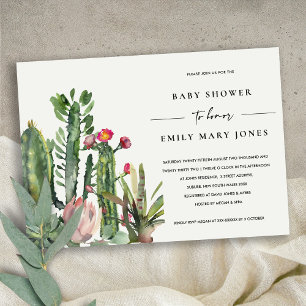BOHO PINK FLORAL DESERT CACTI FAUNA BABY SHOWER KAART