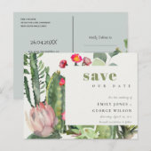 BOHO PINK FLORAL DESERT CACTI FAUNA BEWAART DE DAT AANKONDIGINGSKAART (Voorkant / Achterkant)