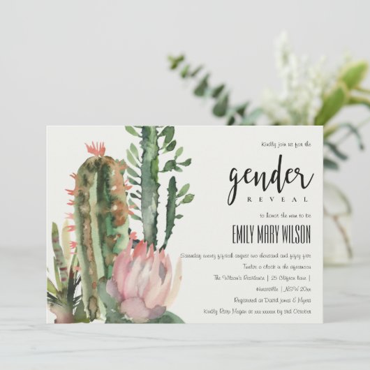 BOHO PINK FLORAL DESERT CACTI FAUNA GENDER REVEE KAART (Staand voorkant)