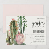 BOHO PINK FLORAL DESERT CACTI FAUNA GENDER REVEE KAART (Voorkant / Achterkant)