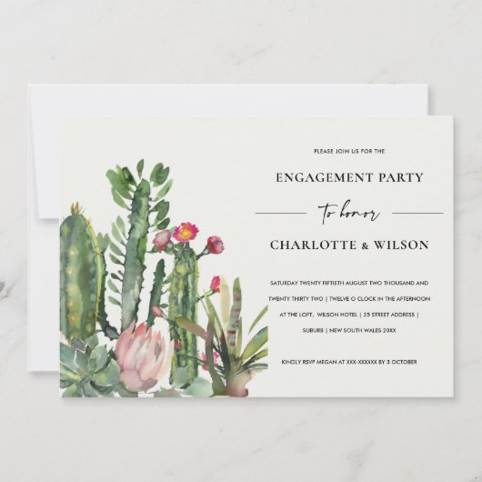 BOHO PINK FLORAL DESERT CACTI FAUNA VERLOVING KAART (Voorkant)