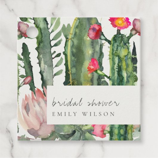 BOHO PINK FLORAL DESERT CACTI FAUNA VRIJGEZELLENFE BEDANKJES LABELS (Voorkant)