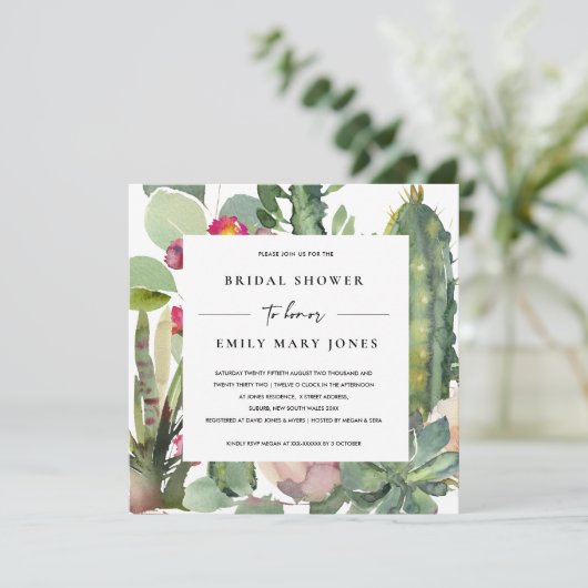 BOHO PINK FLORAL DESERT CACTI FAUNA VRIJGEZELLENFE KAART (Staand voorkant)