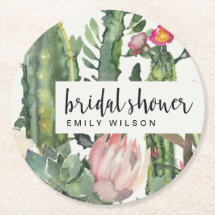 BOHO PINK FLORAL DESERT CACTI FAUNA VRIJGEZELLENFE RONDE KARTONNEN ONDERZETTER