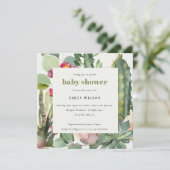 BOHO PINK FLORAL DESERT CACTI FOLIAGE BABY SHOWER KAART (Staand voorkant)