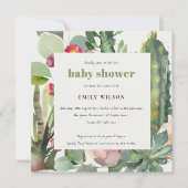 BOHO PINK FLORAL DESERT CACTI FOLIAGE BABY SHOWER KAART (Voorkant)
