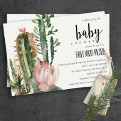 BOHO PINK FLORAL DESERT CACTI FOLIAGE BABY SHOWER KAART