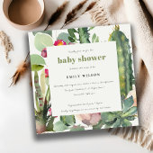 BOHO PINK FLORAL DESERT CACTI FOLIAGE BABY SHOWER KAART