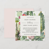 BOHO PINK FLORAL DESERT CACTI FOLIAGE BABY SHOWER KAART (Voorkant / Achterkant)