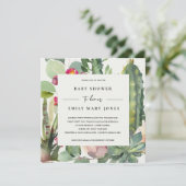 BOHO PINK FLORAL DESERT CACTI FOLIAGE BABY SHOWER KAART (Staand voorkant)