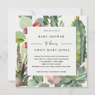 BOHO PINK FLORAL DESERT CACTI FOLIAGE BABY SHOWER KAART
