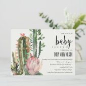 BOHO PINK FLORAL DESERT CACTI FOLIAGE BABY SHOWER KAART (Staand voorkant)