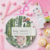 BOHO PINK FLORAL DESERT CACTI FOLIAGE BABY SHOWER PAPIEREN BORDJE (Feest)