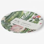 BOHO PINK FLORAL DESERT CACTI FOLIAGE BABY SHOWER PAPIEREN BORDJE (Gekanteld)