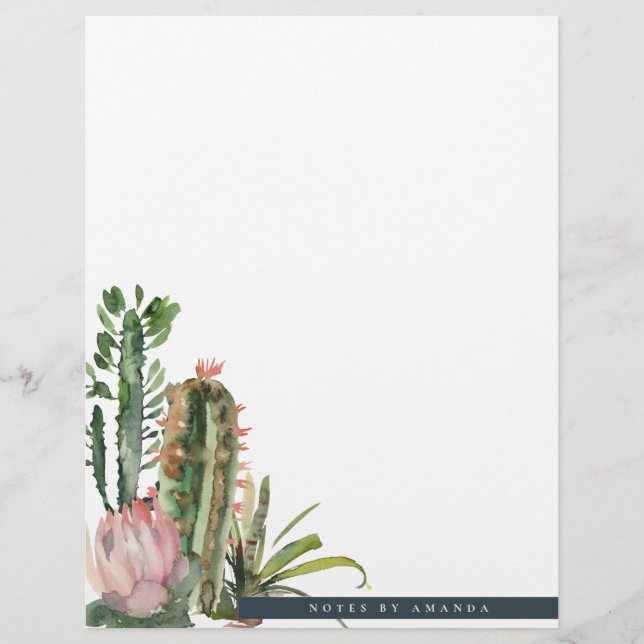 BOHO PINK FLORAL DESERT CACTI FOLIAGE WATERVERF BRIEFHOOFD (Voorkant)