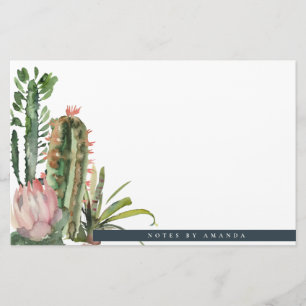 BOHO PINK FLORAL DESERT CACTI FOLIAGE WATERVERF BRIEFPAPIER