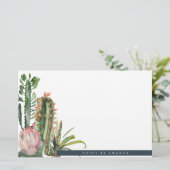 BOHO PINK FLORAL DESERT CACTI FOLIAGE WATERVERF BRIEFPAPIER (Staand voorkant)
