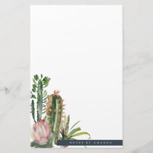 BOHO PINK FLORAL DESERT CACTI FOLIAGE WATERVERF BRIEFPAPIER