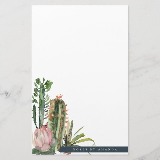 BOHO PINK FLORAL DESERT CACTI FOLIAGE WATERVERF BRIEFPAPIER (Voorkant)