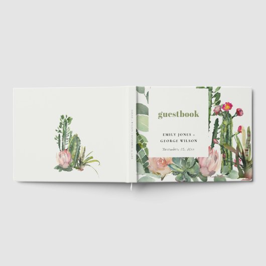 BOHO PINK FLORAL DESERT CACTI FOLIAGE WATERVERF GASTENBOEK (Volledig)