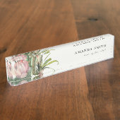 BOHO PINK FLORAL DESERT CACTI FOLIAGE WATERVERF NAAMBORDJE (Zijkant)