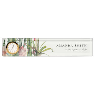 BOHO PINK FLORAL DESERT CACTI FOLIAGE WATERVERF NAAMBORDJE